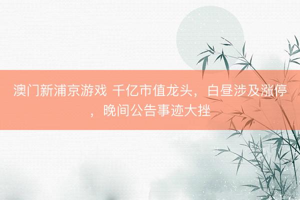 澳门新浦京游戏 千亿市值龙头，白昼涉及涨停，晚间公告事迹大挫